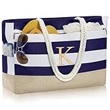 YOOLIFE Personalized Tote Bag - Blue Travel & Summer Vacation Canvas Beach Tote for Women, Mom, Girlfriend, Friend