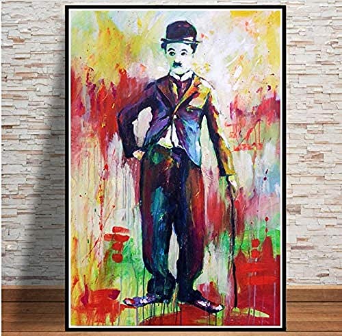 Pósteres,Pintura En Lienzo Cuadro De Arte De Pared Charlie Chaplin Película Impresión De Lienzo Pintura Regalo,Póster para El Dormitorio De Los Niños,Estética para Las Paredes del Dormitorio-50X70Cm