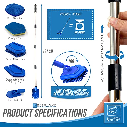 Bathroom Tile Cleaner Shower Cleaning Brush, Multi-section Long Handled Scrubbing Brush with Replaceable Stiff Bristle Tub and Tile Scrubber, Shower Cleaner Sponge Scourer, and Microfibre Pad - Image 4