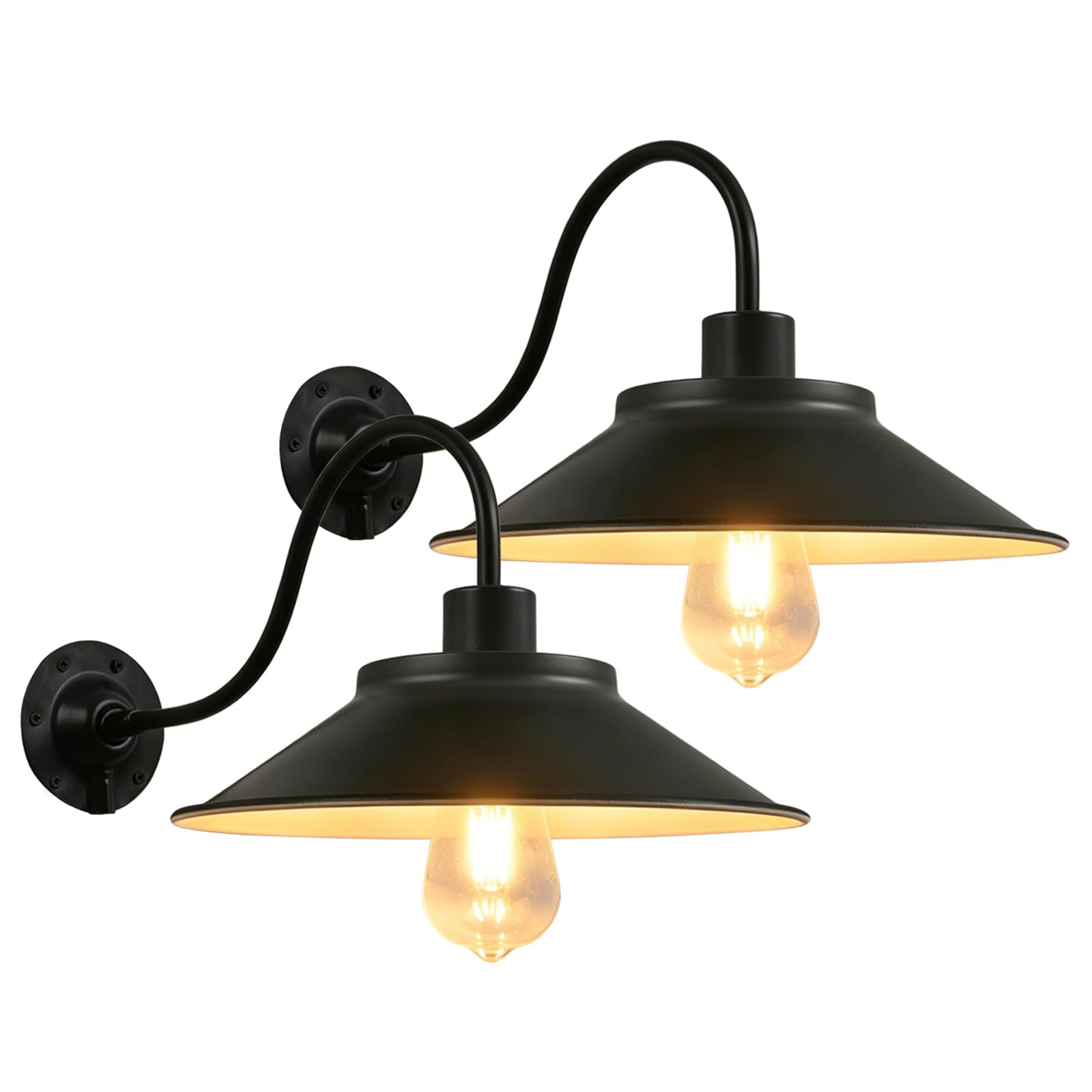 2 Pezzi applique da parete per esterni impermeabili lampade da veranda in ferro nero Luci da parete per esterni vintage a collo d'oca in stile rustico per garage ingressi e terrazze