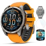 Garmin Fenix 8 47mm AMOLED Sapphire Multisport GPS Smartwatch, Titanium with Spark Orange Silicone Band, 010-02904-10 - Bundle w/Deco Essentials 26-Month CPS Plan