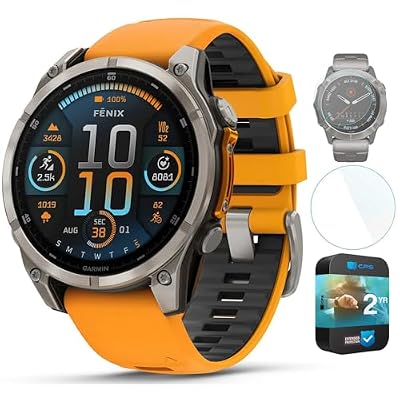 Garmin Fenix 8 47mm AMOLED Sapphire Multisport GPS Smartwatch, Titanium with Spark Orange Silicone Band, 010-02904-10 - Bundle w/Deco Essentials 26-Month CPS Plan