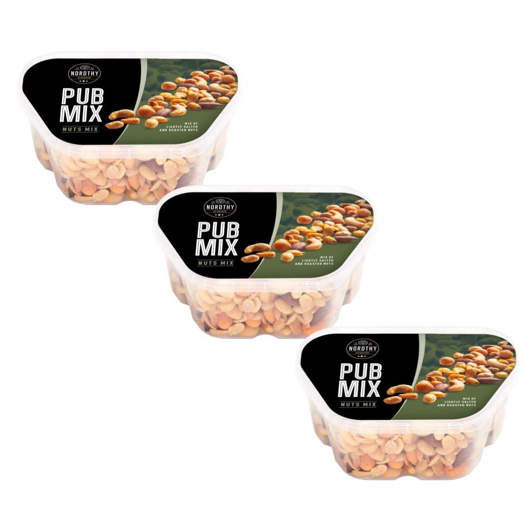 Nordthy Pub Mix 3×450 g | Herzhafter Party-Snackmix mit Nüssen, Salzgebäck & Crunch | Vorratspack 1,35 kg | Ideal für Party, Büro & Filmabend | Dänische Marke