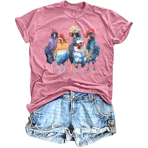 Chicken Shirt Women Chicken Mom Tshirt Chicken Lover T-Shirt Cute Animal Floral Graphic Tee Casual Country Farm Tops