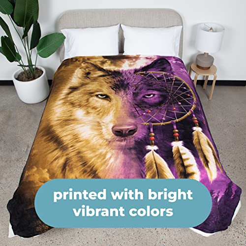Dawhud Direct Dreamcatcher Wolf Fleece Blanket For Bed, 75" X 90" Queen Size Dreamcatcher Fleece Throw Blanket For Women, Men And Kids Super Soft Plush Wolf Blanket Throw Fleece Blanket #TOP5