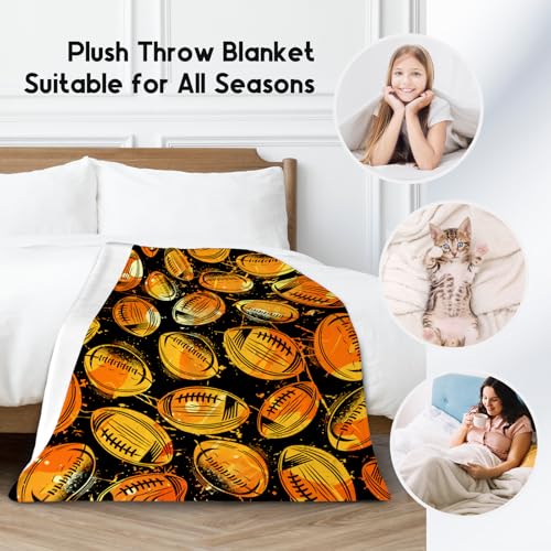 Football Blanket for Boys, Cozy Soft Throw Blankets, Cool Orange Flannel Throw Gifts for Couch Sofa, 40x50 Inches