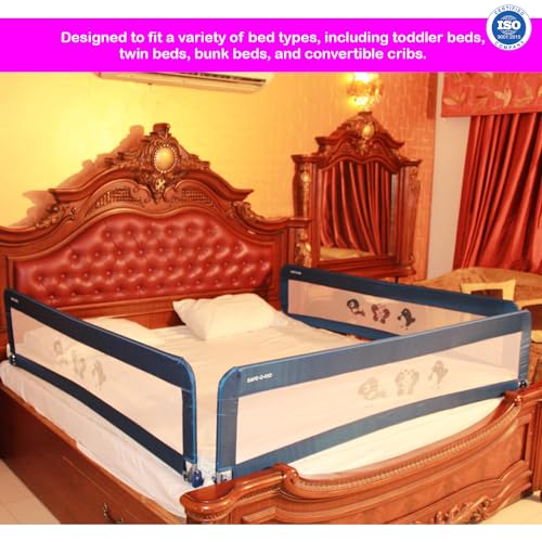 Image of SAFE-O-KID (1 Side Foldable Baby Bed Rail Guard (6FT /182CM) with 1 Year Warranty | Extra Tall Toddler Bed Safety Rail | Breathable Mesh |Child Fall Protection | Easy Installation | Blue
