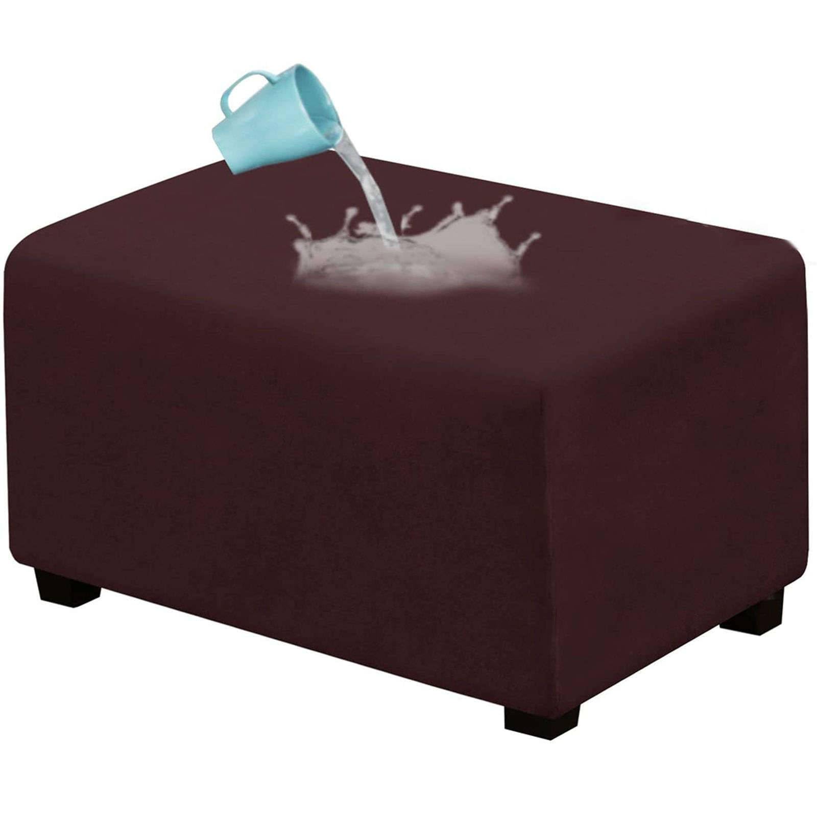 Footstool Slipcovers Rectangle Waterproof, Stretch Velvet Ottoman Cover Removable Folding Storage Stool Cover For Indoor Living Room-coffee-X-Large