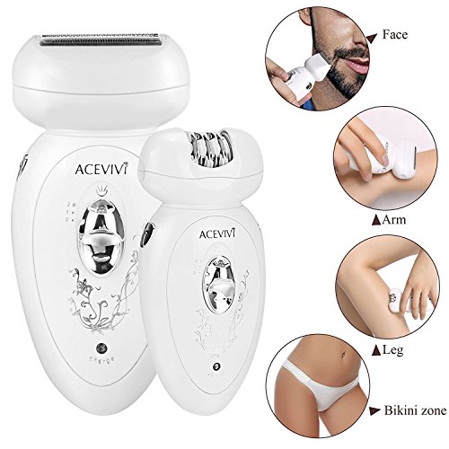 ACEVIVI Hair Removal Assembled 3 in 1 and 2 Level Speed Electric Epilator Shaver (White)