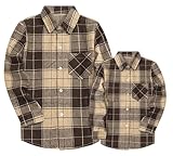 SANGTREE Boys and Mens Flannel Plaid Long Sleeve Shirt Casual Button Down Shirts, Khaki Plaid, Medium