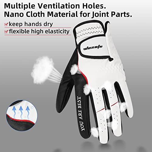 Wosofe Men’s Golf Gloves Left Hand Soft Leather Excellent Grip Breathable Comfortable Fit All Weather With Golf Tee And Divot Repair Tool(M/Large) #TOP4