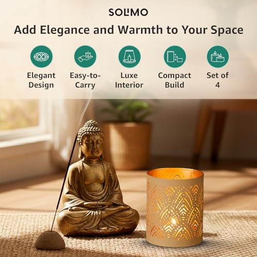 Image of Amazon Brand - Solimo Tea Light Votive - Round Shape, Peach Finish with Gold Interior, Set of 4 (Size: L-7.5 cm x W-7.5 cm x H-10 cm)