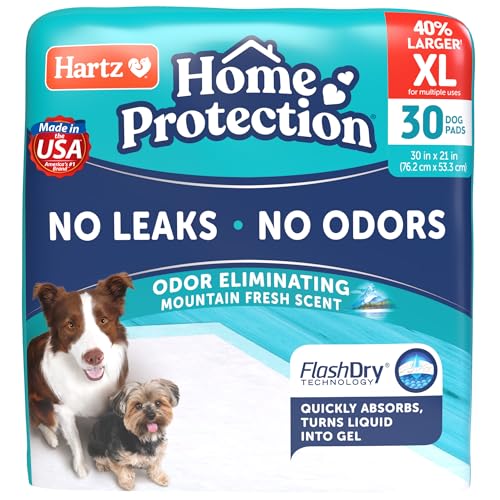 Image of Hartz Home Protection Super Absorbent Odor Eliminating Mountain Fresh Scented No Leaks Dog Pads, XL 30 Count