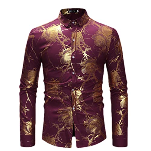 Chemise à imprimé rose homme coupe ajustée motif floral rouge 1 taille L élégante