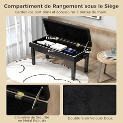 COSTWAY Tabouret Piano Réglable en Hauteur 48-58 cm, Banquette Piano avec Rangement, Siege Piano Double en Bois, Coussin Rembourré Imperméable, Banc de Piano, Charge Max. 200 kg, Noir - Les Beatles, Paul McCartney, John Lennon, RIngo Starr, George Harrison COSTWAY Tabouret Piano Réglable en Hauteur 48-58 cm, Banquette Piano avec Rangement, Siege Piano Double en Bois, Coussin Rembourré Imperméable, Banc de Piano, Charge Max. 200 kg, Noir – Image 5