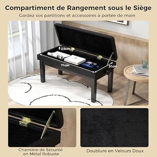 COSTWAY Tabouret Piano Réglable en Hauteur 48-58 cm, Banquette Piano avec Rangement, Siege Piano Double en Bois, Coussin Rembourré Imperméable, Banc de Piano, Charge Max. 200 kg, Noir - Les Beatles, Paul McCartney, John Lennon, RIngo Starr, George Harrison COSTWAY Tabouret Piano Réglable en Hauteur 48-58 cm, Banquette Piano avec Rangement, Siege Piano Double en Bois, Coussin Rembourré Imperméable, Banc de Piano, Charge Max. 200 kg, Noir – Image 5