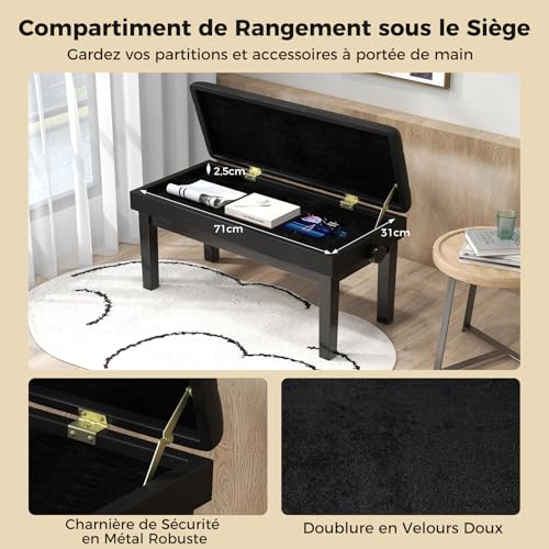 COSTWAY Tabouret Piano Réglable en Hauteur 48-58 cm, Banquette Piano avec Rangement, Siege Piano Double en Bois, Coussin Rembourré Imperméable, Banc de Piano, Charge Max. 200 kg, Noir - Les Beatles, Paul McCartney, John Lennon, RIngo Starr, George Harrison COSTWAY Tabouret Piano Réglable en Hauteur 48-58 cm, Banquette Piano avec Rangement, Siege Piano Double en Bois, Coussin Rembourré Imperméable, Banc de Piano, Charge Max. 200 kg, Noir – Image 6