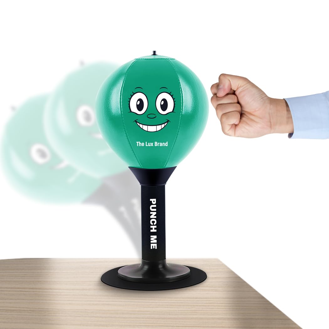 The Lux Brand Desktop rage Bag, Premium Quality kids punching bag. Super strong Spring Flexibility, punching bag for kids, Super Strong Suction on Smooth Surfaces, Kids&Adults (Green).