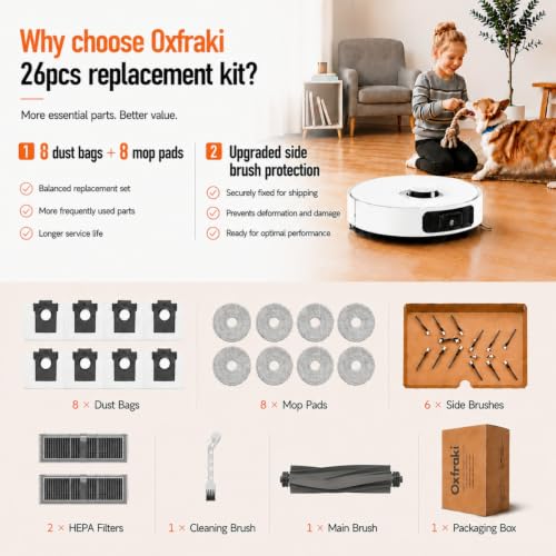 Image of 26Pcs Replacement Parts Kit Compatible with E30 Ultra, Dreame L10s Ultra Gen 2, L10s Pro Ultra Heat, X30 Ultra, L40s Ultra AE /CE Robot Vacuum Accessories with Mop Pads, Dust Bags, Filters, Brushes