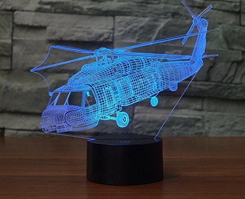 FLRXHK 3D-illusie Nachtlampje – Helikopter Model Met Afstandsbediening, 16 Kleuren, Dimbaar, USB En Batterij, Voor Kinderen En Kamerdecoratie 3 miniatuurafbeelding
