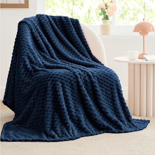 Image of BEDELITE Navy Large Throw Blanket for Couch, Cozy Gifts for Women, 50 * 70 | 3D Jacquard Decorative Fleece Blanket, Super Soft Plush Throws, Cute Birthday Gift for Women & Men, Suitable for All Seasons