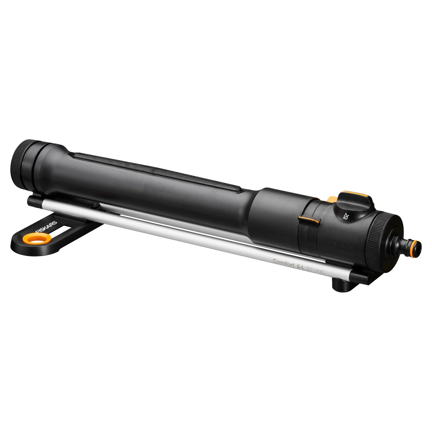 Fiskars Comfort Aspersor oscilante S-L | Aspersor para áreas de 300-500 m², Negro/naranja, 1070833