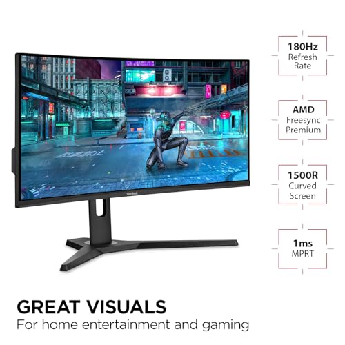 Image of ViewSonic VX3418-2KPC 34 Inch 21:9 Curved 1440p 1ms 180Hz Gaming Monitor with FreeSync Premium, Eye Care, HDMI and Display Port