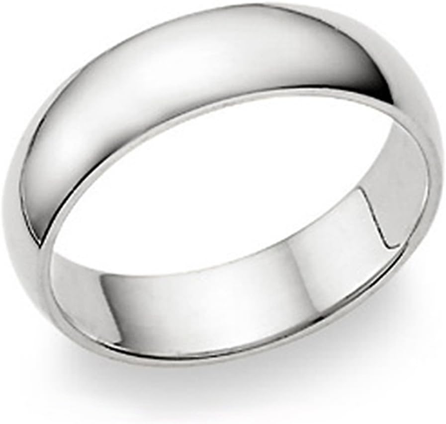 6MM Sterling Silver High Polish Plain Dome Tarnish Resistant Comfort Fit Wedding Band Ring
