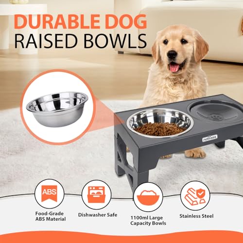 Nobleza Raised Elevated Dog Bowl with Stand 5 Adjustable Heights Pet Food Water Bowl with 800ml Slow Feeder+1100ml Steel Steel+800ml Non Spill Pet Bowls Dog Feeding Station for Small Medium Large Dogs - Image 6