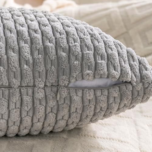 Set of 4 Grey Decorative Throw Pillow Covers 18x18 Inch Corduroy Pillow Covers for Bed Couch Sofa Living Room Soft Square Cushion Cases