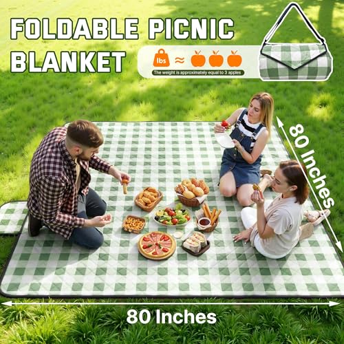 TigeJoy Extra Large Picnic Blanket Waterproof Foldable 80''x80'', Outdoor Picnic Mat Beach Blanket Sandproof for Park, Grass, Travel, Hiking, Camping Essentials, Gingham Picnic Blanket - Image 5