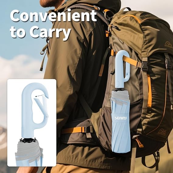 Image of Seniny Windproof Travel Umbrella, Automatic Umbrellas for Rain, Portable & Compact Umbrellas for Backpack, Strong UV for Protection, Folding Small Sun Umbrella for Car, Walking, Coral Pink, 38 inches