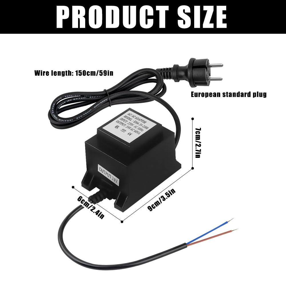 Alimentatore LED 24V AC/AC 50W Trasformatore 220V 24V con Spina Esterna IP68 per Illuminazione LED e Pompe, Cantieri Edili, Fabbriche di Elettronica