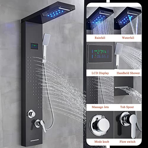 Black Shower Panel Tower System LED rain Head Combination Massage Body Jets Faucet Shower Column miniatura 2