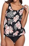 Octopus Damen Tankini Set 2tlg. Badeanzug Bademode von der Insel Rügen f5704 Farbe: Schwarz Geblümt + High Waist Slip Schwarz G(1448)+S9(sw), Gr. 46