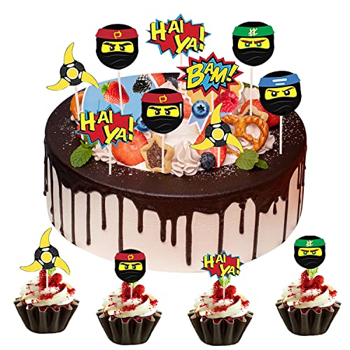 YISKY Ninja Décorations pour Gâteau, 24 Pièces Ninja Cupcake Toppers, Topper de Petit Gâteau, Carte de Décoration Gâteau, pour Enfant Thème Ninja Fête...