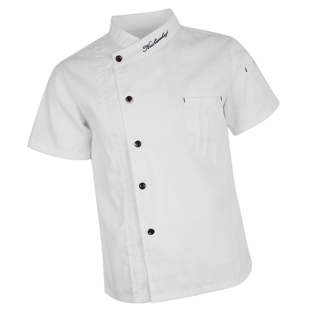 Sharplace Unisex Chef Jackets Short Sleeves Cook Coat Shirt Hotel Kitchen Uniforms Work Apparel 5 Colors, White, L