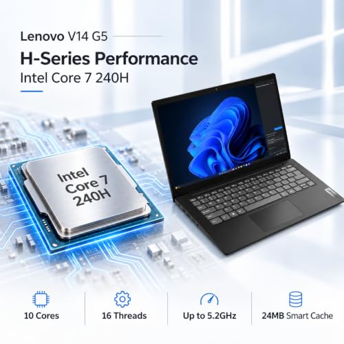 Image of Lenovo V14 G5 Business Laptop Bundle, Intel Core 7 240H H-Series 10-Core (Up to 5.2GHz), 14 inch FHD Anti-Glare, 16GB DDR5, 1TB Storage (512GB PCIe SSD + 500GB External Drive), Windows 11 Pro