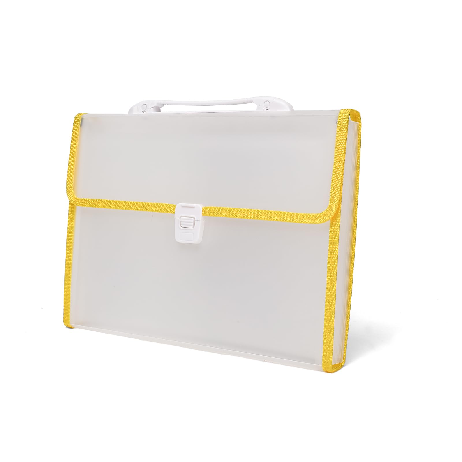 Neomate Expanding File Folder with Handle | 13-Pocket A4/FS Size Document and Certificate Organizer | Transparent Accordion Folder | Yellow