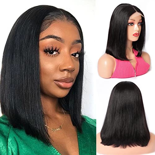 CIUSUM Short Straight Bob Wig 4x1 Lace Part Human Hair Wigs for Women 12 Inch Short Bob Wigs Human Hair Lace Closure Wigs Brazilian Hair Wigs Straight Human Hair Pre Plucked with Baby Hair