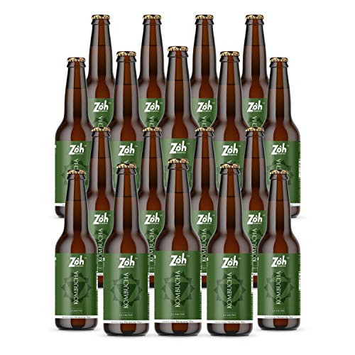 Image of Zoh Probiotics Jasmine Kombucha | Tea with detoxifying acids, and digestive enzymes. Raw, unfiltered, and unpasteurized with Mother. Made with real Jasmine flowers (330 ml, Pack of 18)