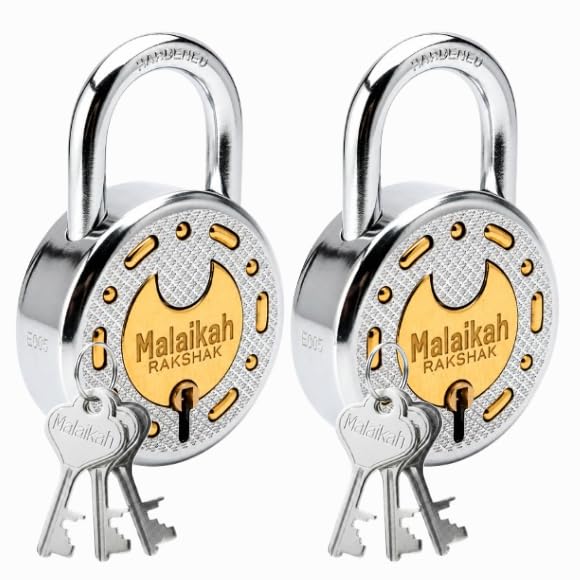 Malaikah Round 65mm Lock and Keys -Padlock for Home, Gate, and Shutter - Metal Body, Double Locking 8 Steel Lever with 3 Silver Keys - Rakshak (Multicolor), Made in India, Pack of 2-image-32