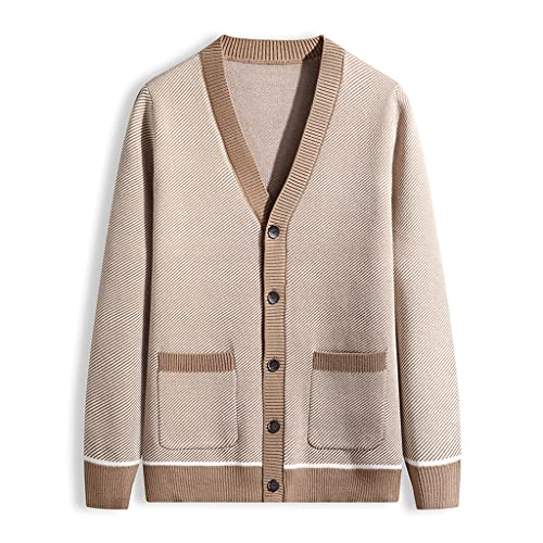 Spring Autumn Cardigan Sweater Men Slim Patchwork Knitted Sweatercoat Mens V Neck Single Breasted(D,M)