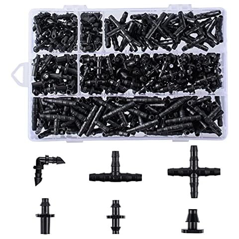 280 Pcs Barbed Connectors Irrigation Fittings Kit,Drip Irrigation Barbed Connectors 1/4''Tubing Fittings Kit for Flower Pot Garden Lawn(Straight Barbs,Single Barbs,Tees,Elbows,End Plug,4-Way Coupling) Cover
