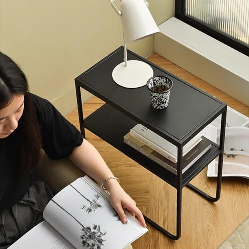 Mesa de centro ideal para sala de estar con estantes organizadores de metal negro 6
