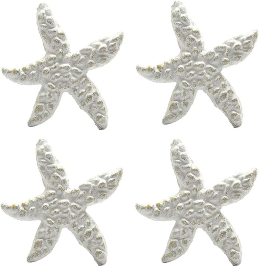 Retro Cast Iron Drawer Pulls Handles for Dresser Cupboard Wardrobe Cabinet Kitchen Drawer Handle Beach Ocean Theme Starfish Knobs 4 Pack