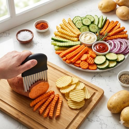 Image of Stainless Steel Potato Cutter, Crinkle Choppers French Fries Chips Chopping Knives with Nylon Handle Chopping Knife Carrot Vegetable Salad Waves Cutting