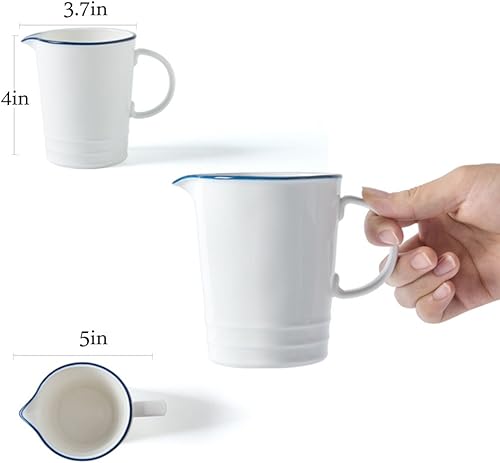 Miniatura 2 de CHOOLD Crema de cerámica estilo azul y blanco azul marino con asa, jarra de crema de leche de café para cocina