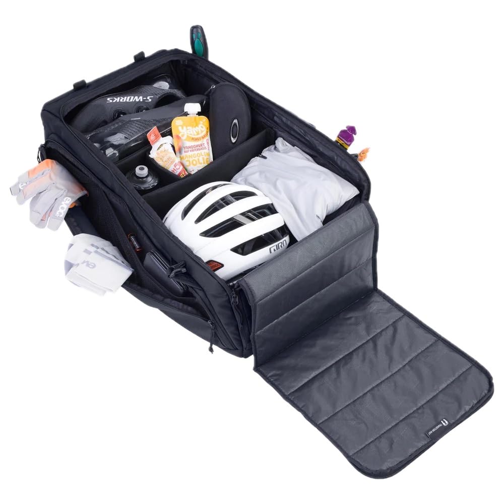 Torba podróżna EVOC GEAR BAG 55 (torba rowerowa z funkcją plecaka, wyjątkowo wytrzymały materiał zewnętrzny, odpinane paski na ramię, zmienne przegrody, odporna na brud/wodę), stal/szary