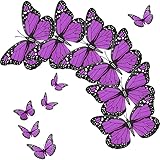Monarch Butterfly Decorations Halloween Butterfly Wall Decor 4.7 inch Orange Artificial Fake Butterflies for Crafts 3D Magnet for Home Wall Wedding Bedroom (Purple, 24 Pieces)